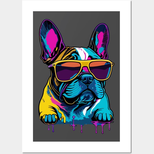 Neon French Bulldog with Sunglasses Wall Art by ReaBelle